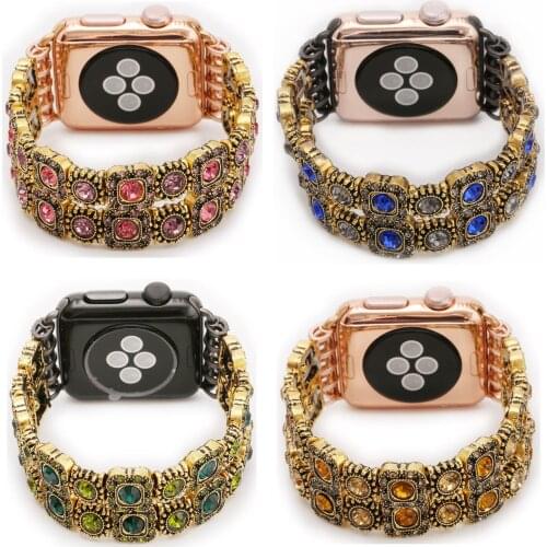 Womens Bling Agate Strap for Apple Watch Series 1 2 3 Band Retro Crystal Bracelet for iWatch 38mm 42mm Watchbands
