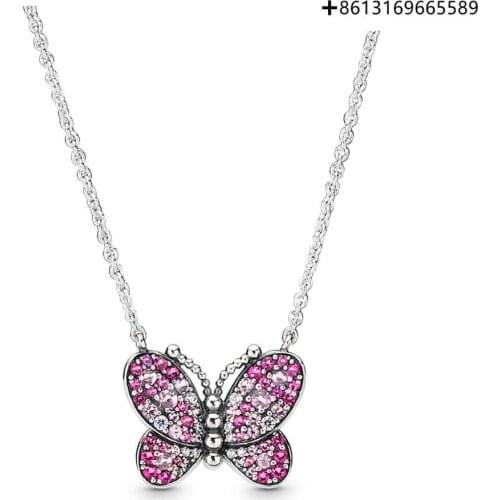 Fashioners boutique 925 sterling silver cherry blossom pink butterfly love series men and women necklace