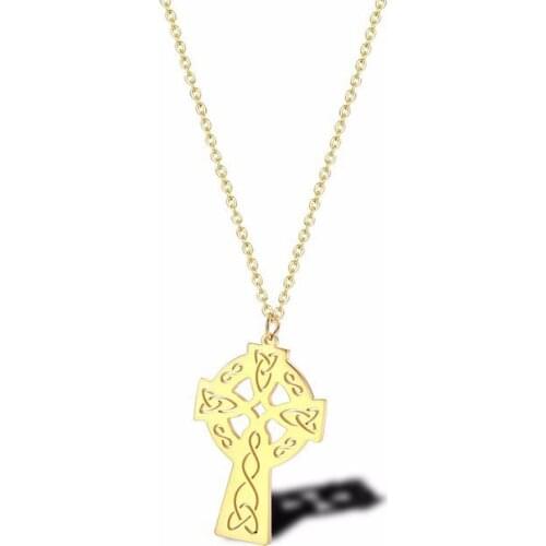 RIR Stainless Steel Gold Openwork Celtic Cross Necklace Exquisite Creative Religious Cross Jewellery Necklaces