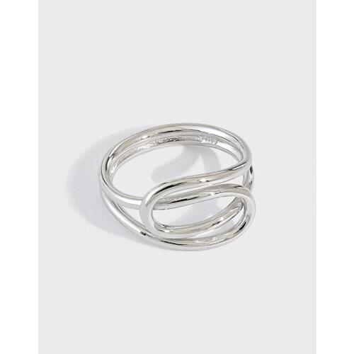 1pc 18k gold 100% Authentic 925 Sterling Silver Jewelry White /Gold Multi-Rows Open Knot cross Line Ring Adjust TL J1396