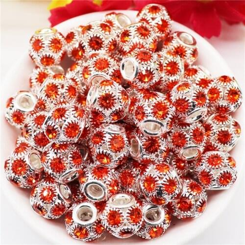 10Pcs Color Rhinestone CZ Glass Crystal Round Ball Big Hole European Beads Charms for Women Jewelry Craft Fit Pandora Bracelet