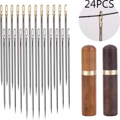 24 Pcs/set Elderly Needle-side Hole Blind Needle Hand Household Sewing Stainless Steel Sewing Needless Threading Apparel Sewing
