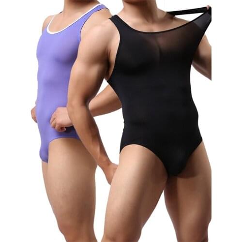 4 Colors Men Wrestling Singlet Catsuit Erotic Teddies Bodysuit Leotard Man Spandex Thin Mesh Bodywear Unitard Lingerie Slips