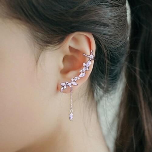 Shiny Rhinestone Inlay Flower Ear Jacket Cuff Clip Earrings Women