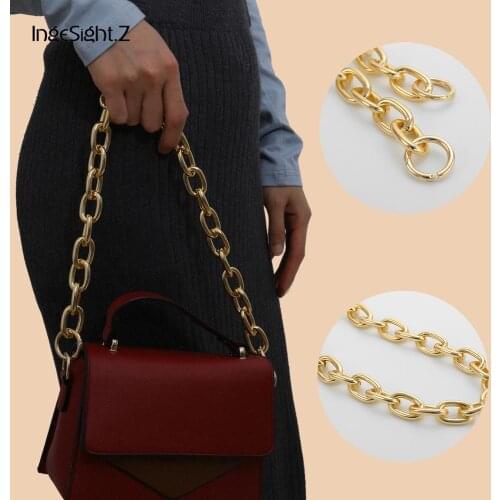 IngeSight.Z Single Layer Chunky Thick Curb Cuban Straps Bag Chains Punk Gold Color Heavy Metal Long Key Chains for Women Jewelry