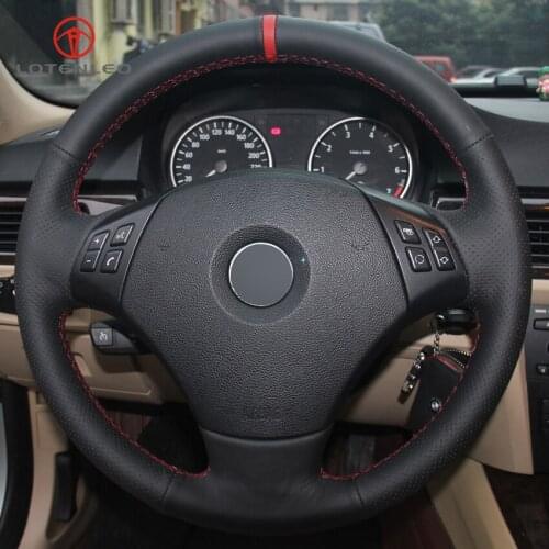 LQTENLEO Black Genuine Leather Hand-stitched Car Steering Wheel Cover for BMW E90 E91 320 318i 320i 325i 330i 320d 328xi X1 E84