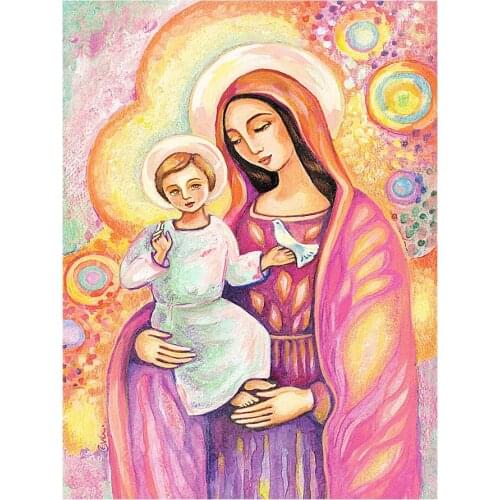 Virgin Mary and Son Diamond Painting Portrait Round Full Drill Nouveaute DIY Mosaic Embroidery 5D Cross Stitch Home Decor Gifts