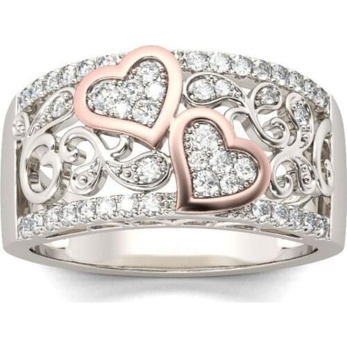 Europe And America Double Heart Heart Print Ring Rose Gold Separated Heart Ring Fashion Personality Jewelry Free Shipping