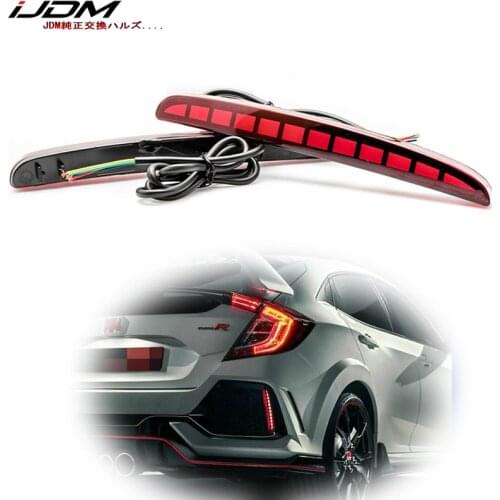 IJDM LED Bumper Reflector Lights For Honda Civic Hatchback, Type-R or SI 4-Door Sedan, Function as Tail, Brake & Rear Fog Lamps
