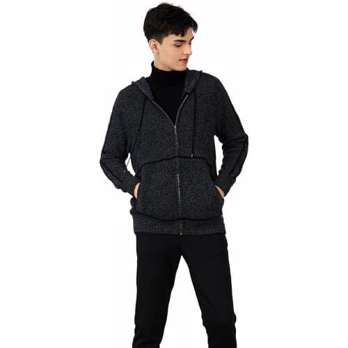 Zhili Mens 100% Cashmere Thick Zip-up Lightweight Sweater Hooded Collar Cardigan