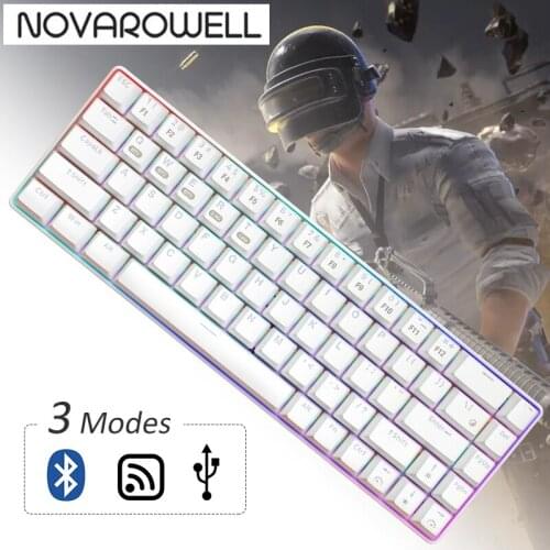 Mechanical Keyboard Gaming Bluetooth 2.4G Wireless USB Wired Backlight LED 68 Keys Desktop Gamer PC Computer Detachable Cable