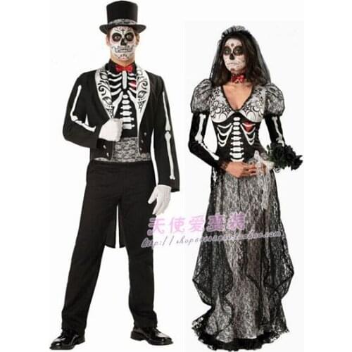 Halloween vampire bride sweethearts outfit in men and women with COSPLAY costume wedding dresses party outfit