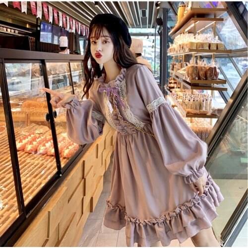 Japanese Kawaii Lolita fungus lace Dress lantern sleevesCute Lolita Overall Hat Ball Gown Harajuku Lolita Dress
