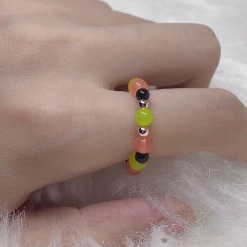 Summer Rings for Women Green Crystal Natural Stones Handmade Adjustable Beads Teen Girls Jewelry 2021 Gift Wholesale