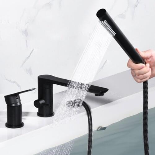 Matte Black Bathtub Faucet set Mixer Single Handle Mixer Tap Rotation Spout With Brass Handshower Bath Mixer Shower