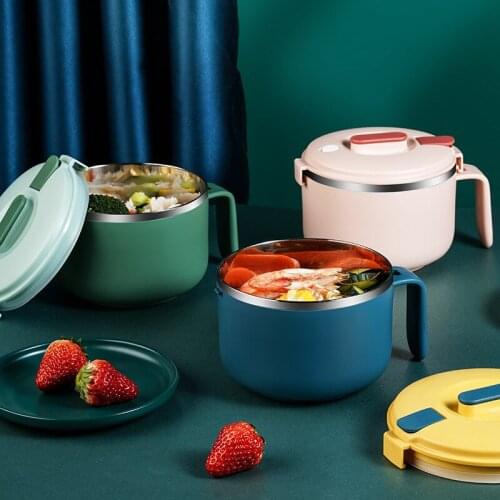 Stainless Steel Instant Noodle Bowl Double-Layer Anti-Scalding Lunch Box Fruit Ramen Soup Bowls Kitchen Tableware Food Container