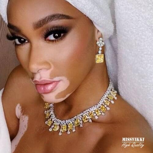 Missvikki Luxury Tassel Green Crystal 2PCS Jewelry Women Wedding Naija Bridal Cubic Zirconia Necklace Dubai Dress Jewelry Set