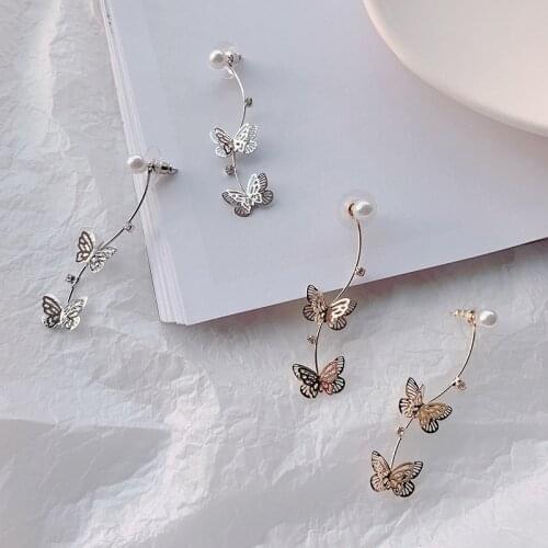MWSONYA 2020 New Korea Hollow Butterfly Rhinestone Pendant Earrings for Women pearl Fashion Earrings for Student Party Earrings