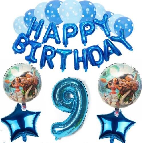 30pcs Dot Latex 32inch Blue Number Foil Balloon Set Ocean Adventure Moana Theme Decoration Baby Shower Birthday Party Supplies