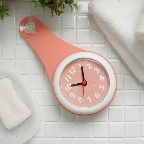 Bathroom Wall Clock with Silicone Sucker Hooks Waterproof Silent Movement Hanging Clock for Kitchen Living Room