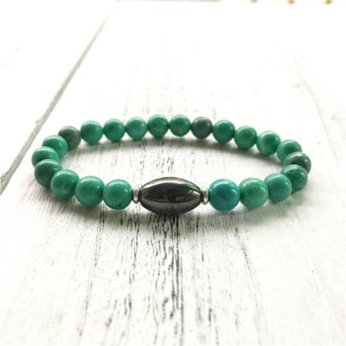 Natural Turquoises Bracelet Wrist Mala Green Beads Yoga Mala Bracelet Hematite Jewelry Mens Power Gift For Men Gift For Boy