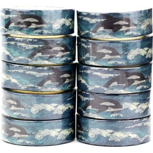 NEW 10pcs/Lot Decorative Blue Storm Waves and Whales Ocean Washi Tapes DIY Scrapbooking Adhesive Masking Tape Papeleria