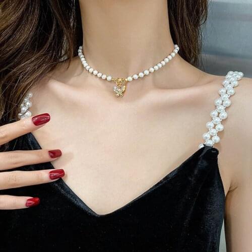 2020 New Short Pearl Rhinestones Choker Butterfly Titanium Steel Necklace For Women Girls Party Hot Jewelry Gifts