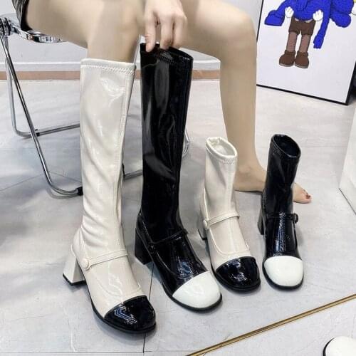 New Fashion Thigh High Boots Platform Women Slim Thick Sole Knee-High Boots Women Shoes Black Winter Long Motorcycle Boots Women