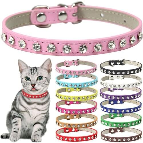 Cute Cat Bling Rhinestone PU Leather Collar Soft Multicolor Pet Cat and Dog Collar Leading Cat Accessories Animal Supplies