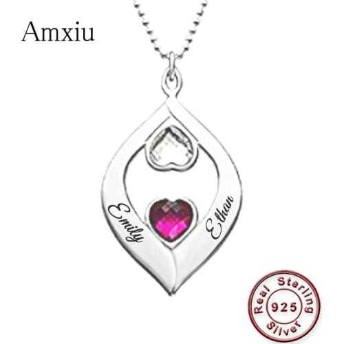 Amxiu Personalized Name Necklace Engrave Two Names Necklace with Birthstones Customize 925 Silver Zircons Jewelry For Women Gift