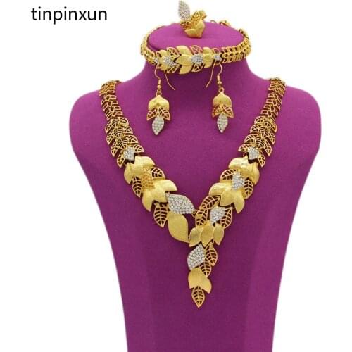 PINXUN Nigeria Dubai Wedding Jewelry Gold Color African Fashion Necklace Earrings Ring Bracelet Sets for Women Party Gifts YS5