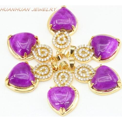 Natural Stone Jades Heart Pendant For Women 19x29mm Zircon Gold-Color Stainless Steel Chain Necklaces & Pendants Jewelry B3338