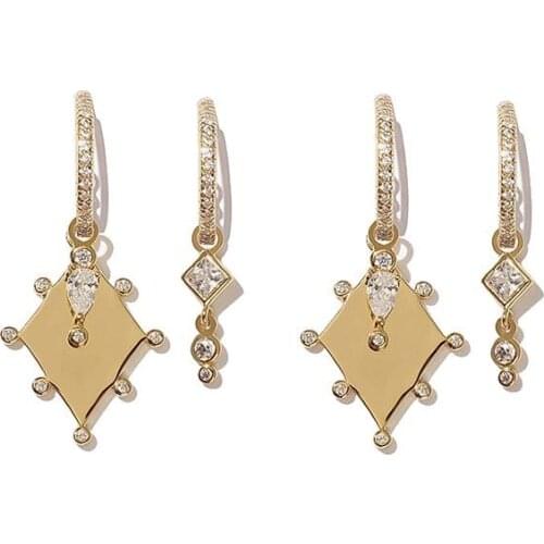 Gold silver color dangling drop charm earring geometric cz charms fashion classic earring