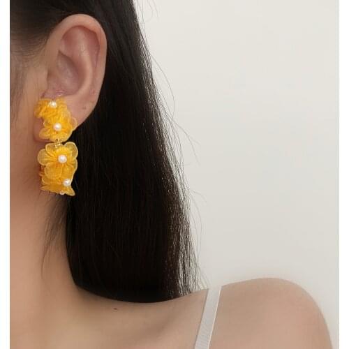 Stone Hoop Earrings for Women 2021 Luxury Pearl Earring Wire Wrap Flower Floral Statement Jewelry