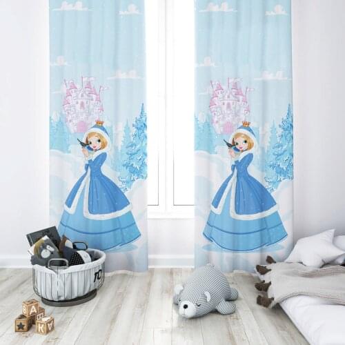 Curtains Children 3D Printed Decorative Items Home Childrens Room Blue Princess Winter Model 057