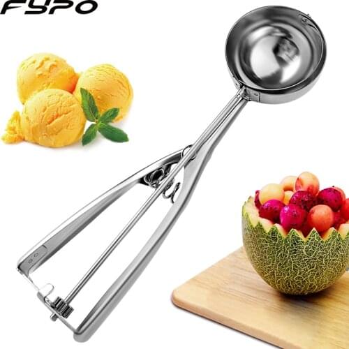 Stainless Steel Ice Cream Potato Mashed Spoon kitchen Cookie watermelon Jelly Yogurt Spring Handle Scoop kitchen Accessories