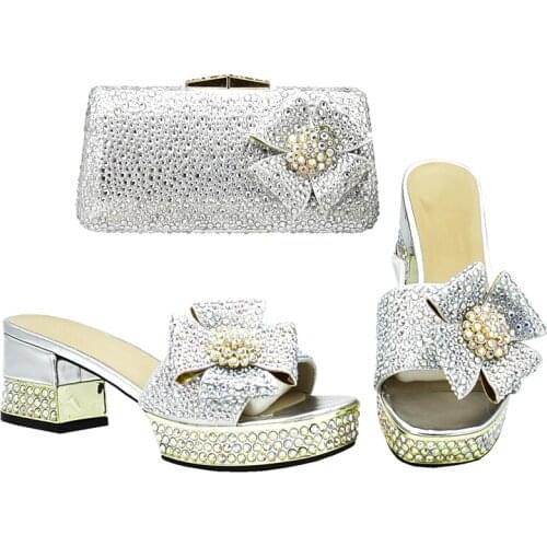 Latest Design African Wedding Shoes and Bag Set Decorated with Rhinestone Shoe and Bag Set African Sets 2018 Nigerian Party Shoe