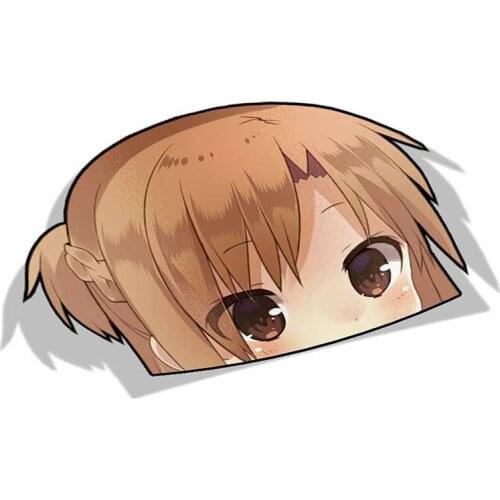 Personality Yuuki Asuna Sword Art Online Peeker Anime Big Head Vinyl Car Sticker Rear Windshield Trunk Decal Apply To Car Door