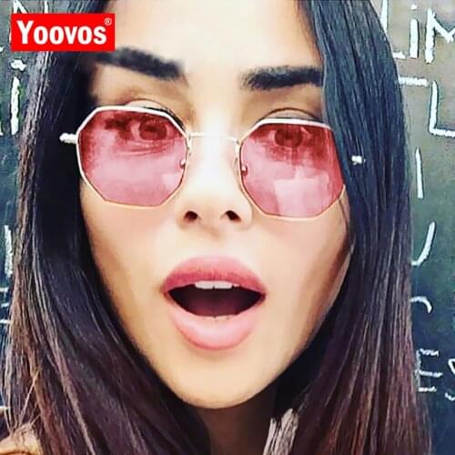 Yoovos 2021 Fashion Ladies Hexagon Sunglasse Women Metal Brand Designer Rimless Clear Ocean Lenses Shopping Sun Glasses UV400
