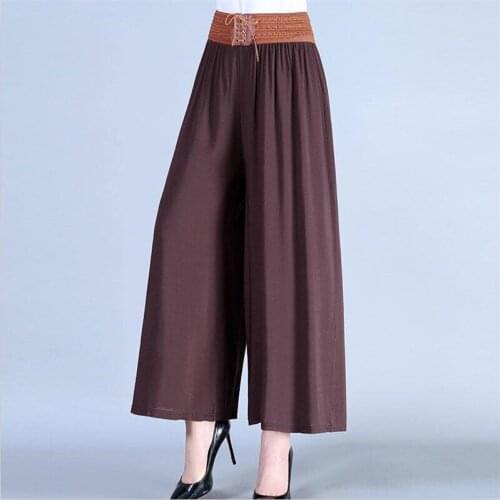 2020 Women New Summer Autumn Long Pants Wide Belt Patchwork Wide Leg Pants Solid Thin Comfortable Trousers Plus Size M-7XL