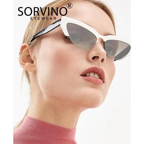 SORVINO Retro Shades For 2020 Women Rimless Cat Eye Sunglasses Luxury Brand Designer Half Frame 90s Small Black Sun Glasses P297