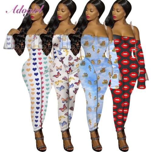 Sexy Leopard Snake Butterfly Print Sheer Mesh Night Club Party Jumpsuit Women Spring Off Shoulder Flare Sleeve Rompers Overalls