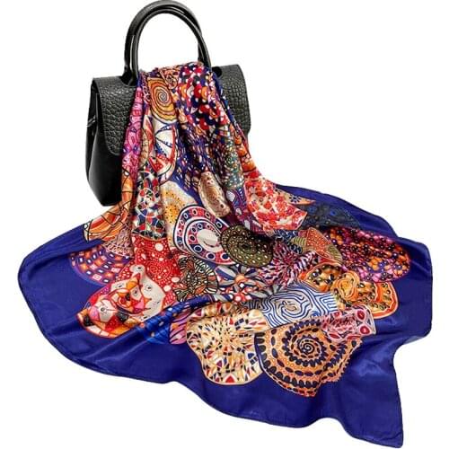 Women Fashion Square Scarf Bandana Boho Bohemian Style Flower Print Shawl Hijab Imitate Silk Satin Kerchief Stole 35"*35"