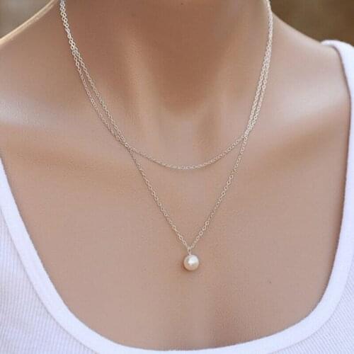 New Double Layer Necklace For Women Imitation Pearl Crystal Pendant Chokers Necklaces Girls Gift Bohemia Jewelry