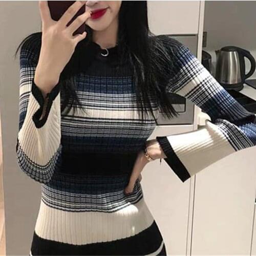 Knitting Sweater Dress Stripe Women Dresses 2021 Fall Winter Outfit New French Style Vintage Long Sleeve Slim Pullover O-Neck