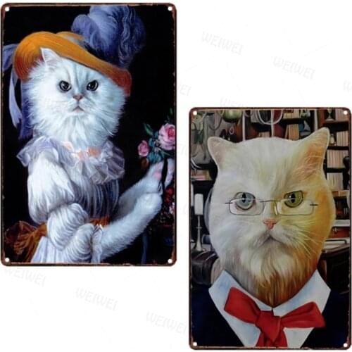 Cat Tin Sign Metal Plates Vintage Animal Decorative Metal Sign Retro Shabby Chic Home Decor Pet Poster 20X30Cm