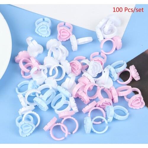 100Pcs Heart Shape Disposable Eyelash Glue Fan Cup Rings Holder Container Tattoo Pigment Eyelash Extension Tools Lash Supplies