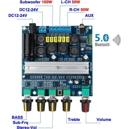 2*50W+100W TPA3116 Bluetooth 5.0 HIFI Power Subwoofer Amplifier Board 2.1 Channel Class D TPA3116D2 Audio Stereo Equalizer Amp