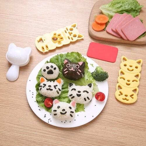 4pcs/Set Silicone mould Cute Smile Cat Kitchen Gadgets Portable Japanese Style Bento Maker Cooking Tools Sushi Nori Rice Mold