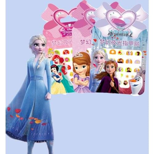 5 Pcs Frozen 2 Elsa Anna Girls Luminous Nail Stickers Makeup Toys Snow White Princess Sofia Kids Glow In Dark Nail Art Sticker